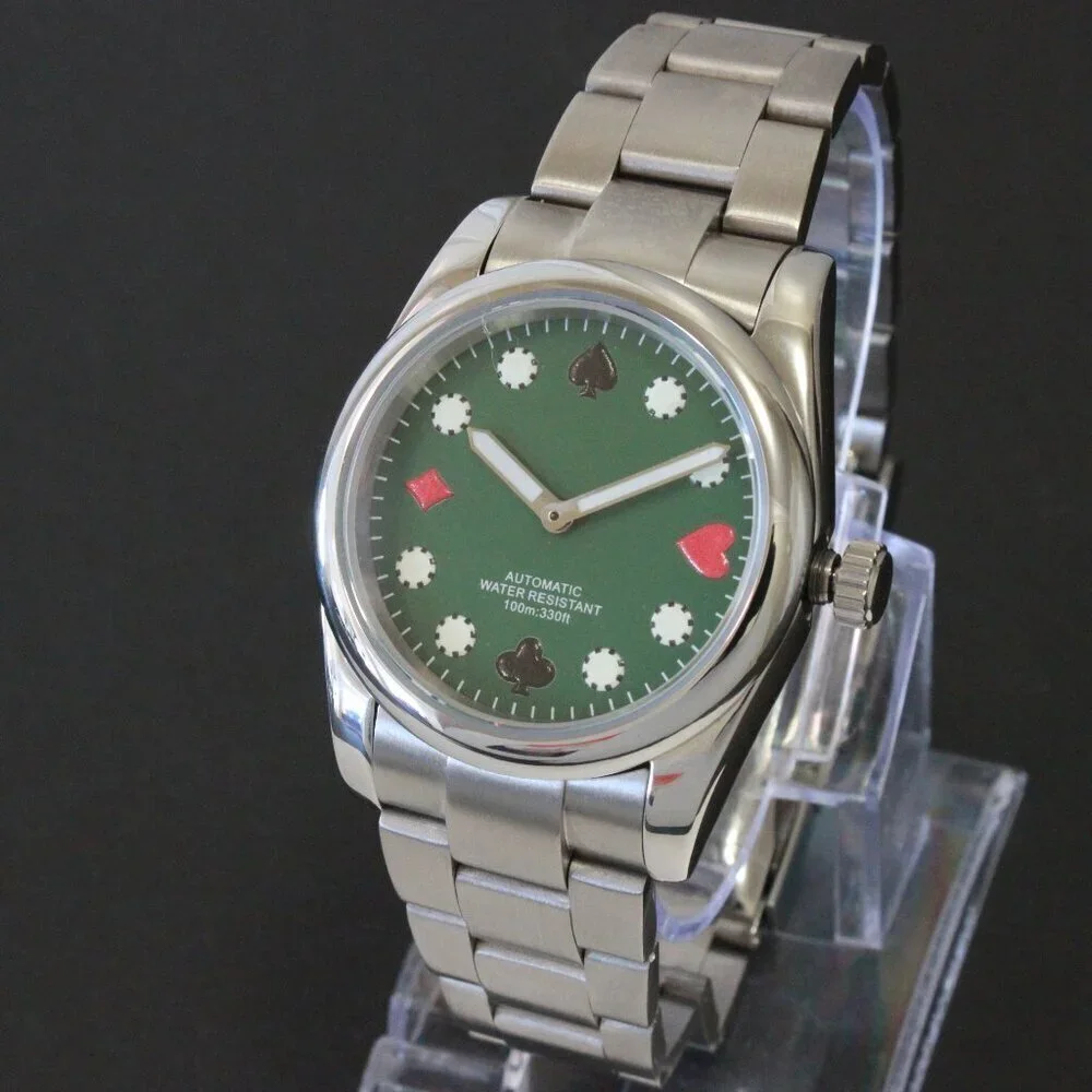 Men's Riverboat Gambler Automatic Mod Watch Green Dial Silver Tone Hands 36mm